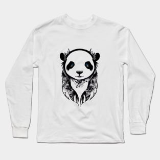 Panda Bear Wild Animal Nature Illustration Art Tattoo Long Sleeve T-Shirt